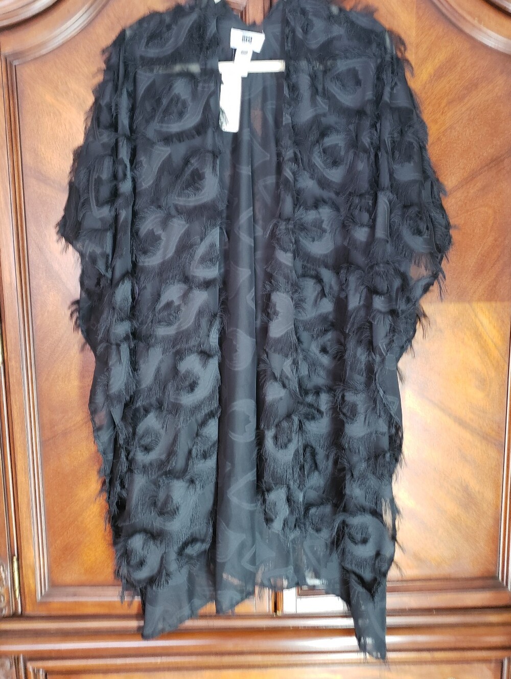 Laundry by Design Black Textured Fringe Open Cardigan